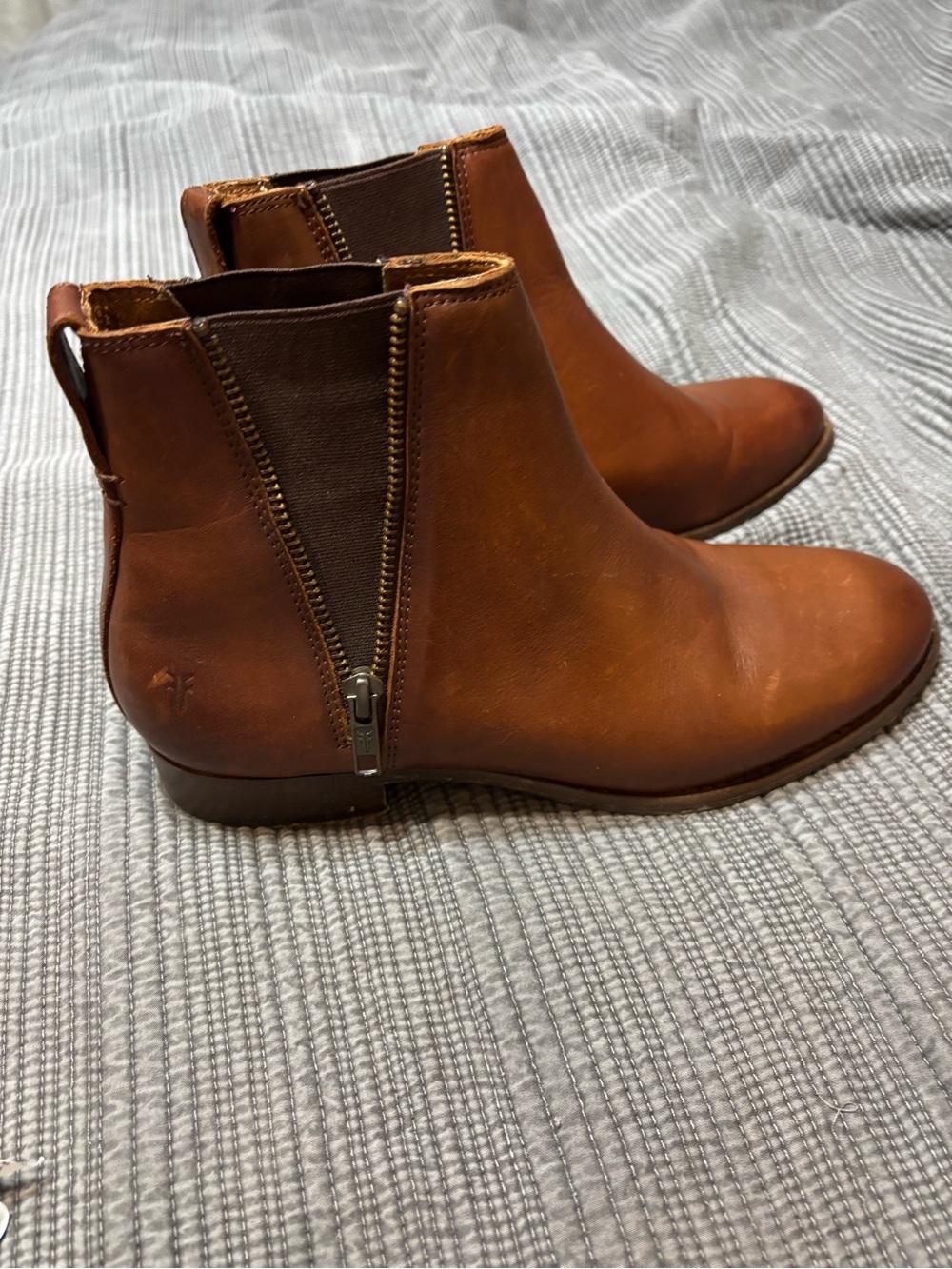 Frye Cognac Leather Side-Zip Ankle Booties